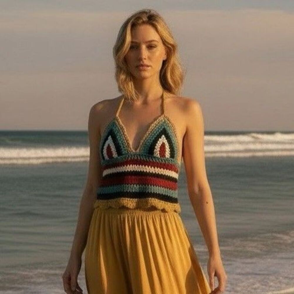 Red Valentino Crochet Halter Top Womenโs XS Multicolor Knit Italy
